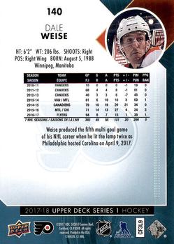 2017-18 Upper Deck #140 Dale Weise Back