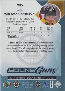 2017-18 Upper Deck #235 Jakob Forsbacka-Karlsson Back