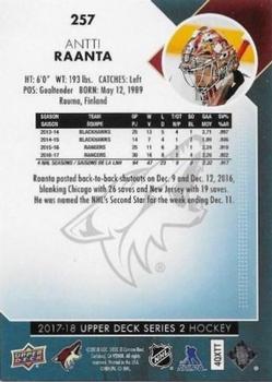 2017-18 Upper Deck #257 Antti Raanta Back
