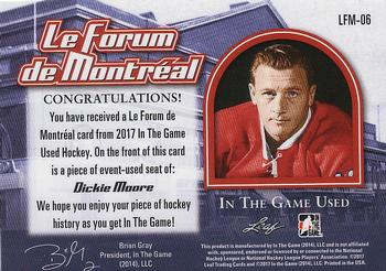 2017 Leaf In The Game Used - Le Forum de Montreal #LFM-06 Dickie Moore Back