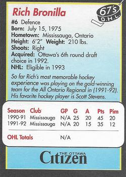 1992-93 Ottawa 67's (OHL) 25th Anniversary #NNO Rich Bronilla Back