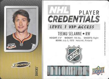 2017-18 Upper Deck MVP - NHL Player Credentials Level 1 VIP Access #NHL-TS Teemu Selanne Front