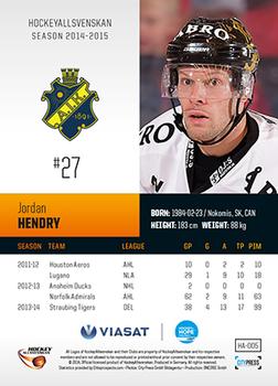 2014-15 HockeyAllsvenskan #HA-005 Jordan Hendry Back