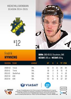 2014-15 HockeyAllsvenskan #HA-015 Fredrik Hynning Back