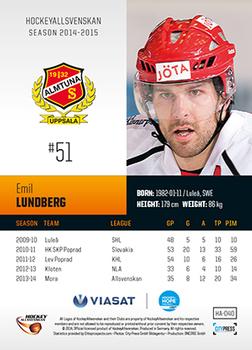 2014-15 HockeyAllsvenskan #HA-040 Emil Lundberg Back