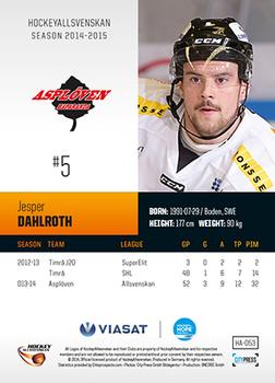 2014-15 HockeyAllsvenskan #HA-053 Jesper Dahlroth Back