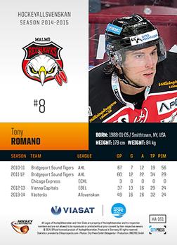 2014-15 HockeyAllsvenskan #HA-161 Tony Romano Back