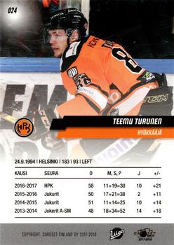 2017-18 Cardset Finland #024 Teemu Turunen Back