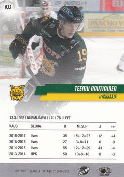 2017-18 Cardset Finland #033 Teemu Rautiainen Back