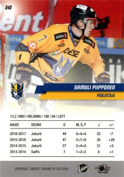 2017-18 Cardset Finland #040 Samuli Piipponen Back