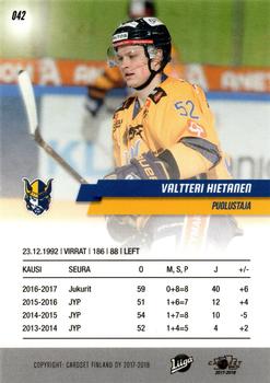 2017-18 Cardset Finland #042 Valtteri Hietanen Back