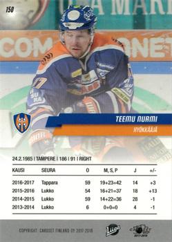 2017-18 Cardset Finland #150 Teemu Nurmi Back