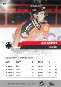 2017-18 Cardset Finland #174 Juho Tommila Back