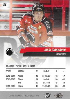 2017-18 Cardset Finland #178 Jussi Makkonen Back