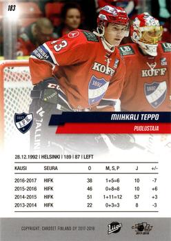 2017-18 Cardset Finland #183 Miihkali Teppo Back