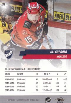 2017-18 Cardset Finland #185 Vili Sopanen Back