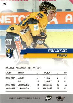 2017-18 Cardset Finland #219 Ville Leskinen Back