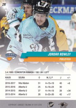 2017-18 Cardset Finland #291 Jordan Rowley Back