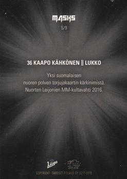 2017-18 Cardset Finland - Masks #5 Kaapo Kähkönen Back