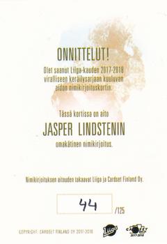 2017-18 Cardset Finland - Signature (Series One) #NNO Jasper Lindsten Back