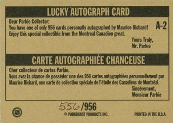 1994 Parkhurst Missing Link 1956-57 - Lucky Autographs #A-2 Maurice Richard Back