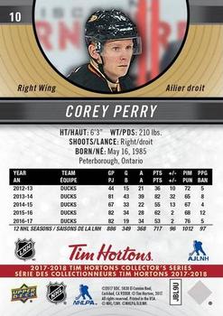 2017-18 Upper Deck Tim Hortons #10 Corey Perry Back