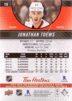 2017-18 Upper Deck Tim Hortons #19 Jonathan Toews Back