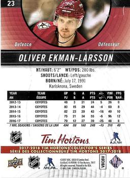 2017-18 Upper Deck Tim Hortons #23 Oliver Ekman-Larsson Back