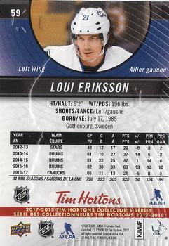 2017-18 Upper Deck Tim Hortons #59 Loui Eriksson Back