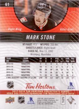 2017-18 Upper Deck Tim Hortons #61 Mark Stone Back