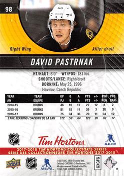 2017-18 Upper Deck Tim Hortons #98 David Pastrnak Back
