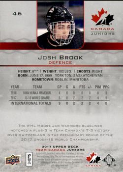 2017 Upper Deck Team Canada Juniors #46 Josh Brook Back