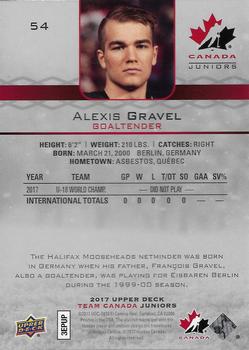 2017 Upper Deck Team Canada Juniors #54 Alexis Gravel Back