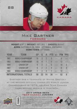 2017 Upper Deck Team Canada Juniors #88 Mike Gartner Back