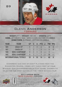 2017 Upper Deck Team Canada Juniors #89 Glenn Anderson Back