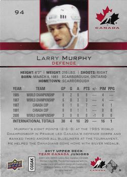 2017 Upper Deck Team Canada Juniors #94 Larry Murphy Back