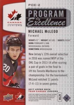 2017 Upper Deck Team Canada Juniors - Program of Excellence #POE-2 Michael McLeod Back
