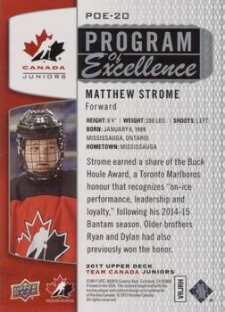 2017 Upper Deck Team Canada Juniors - Program of Excellence #POE-20 Matthew Strome Back