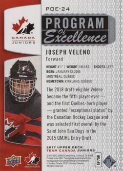 2017 Upper Deck Team Canada Juniors - Program of Excellence #POE-24 Joseph Veleno Back