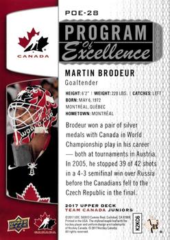 2017 Upper Deck Team Canada Juniors - Program of Excellence #POE-28 Martin Brodeur Back