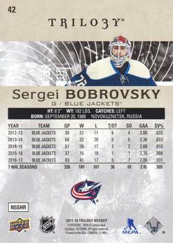 2017-18 Upper Deck Trilogy #42 Sergei Bobrovsky Back