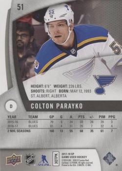 2017-18 SP Game Used #51 Colton Parayko Back