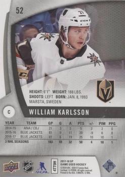 2017-18 SP Game Used #52 William Karlsson Back