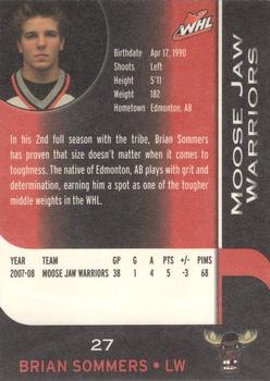 2008-09 Sobeys Moose Jaw Warriors (WHL) #22 Brian Sommers Back