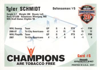 2007-08 Grandstand US Celluar Tri-City Americans (WHL) #5 Tyler Schmidt Back