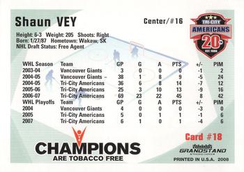 2007-08 Grandstand US Celluar Tri-City Americans (WHL) #18 Shaun Vey Back