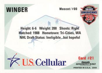 2007-08 Grandstand US Celluar Tri-City Americans (WHL) #21 Winger Back