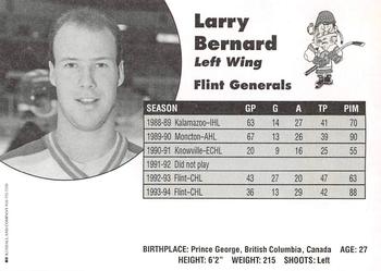 1994-95 Flint Generals (CoHL) #NNO Larry Bernard Back