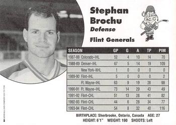 1994-95 Flint Generals (CoHL) #NNO Stephane Brochu Back
