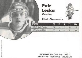 1994-95 Flint Generals (CoHL) #NNO Petr Leska Back